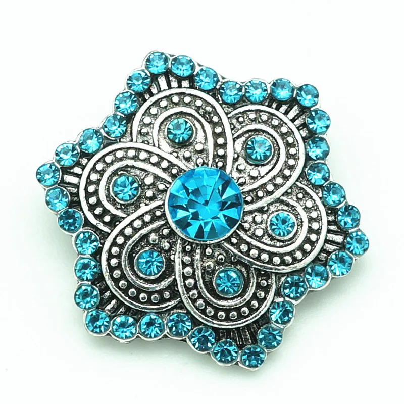 New Beauty Blue Flower rhinestone metal 25mm snap buttons fit 18mm jewelry wholesale KZ1517 | Украшения и аксессуары