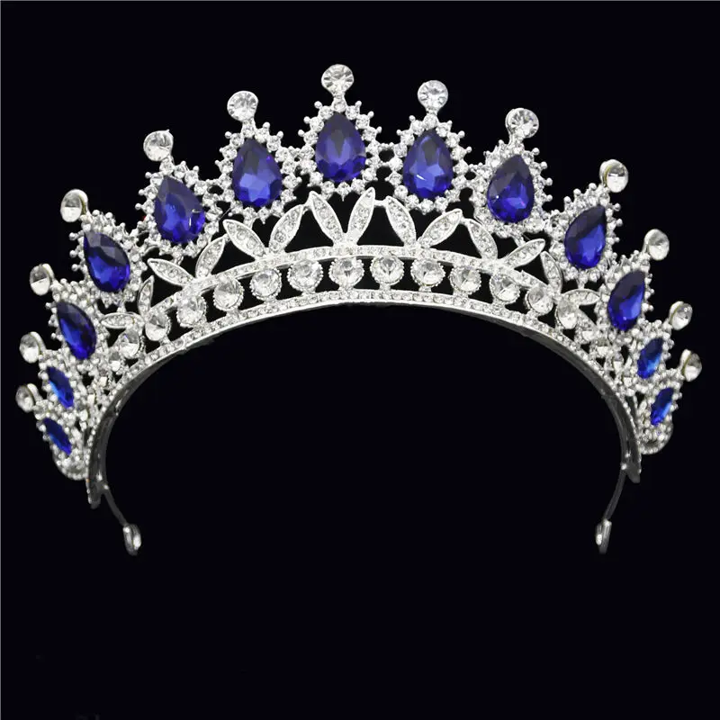 Silver Blue Барокко металлический горный хрусталь Кристалл головная повязка тиара невесты корона Роскошные ювелирные изделия на волосы свадебные корейские украшения для волос - Окраска металла: Silver Blue