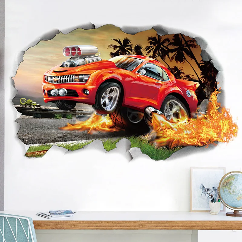 3D сломанная стена Chevrolet Car для мальчиков спальня самоклеящаяся детская комната