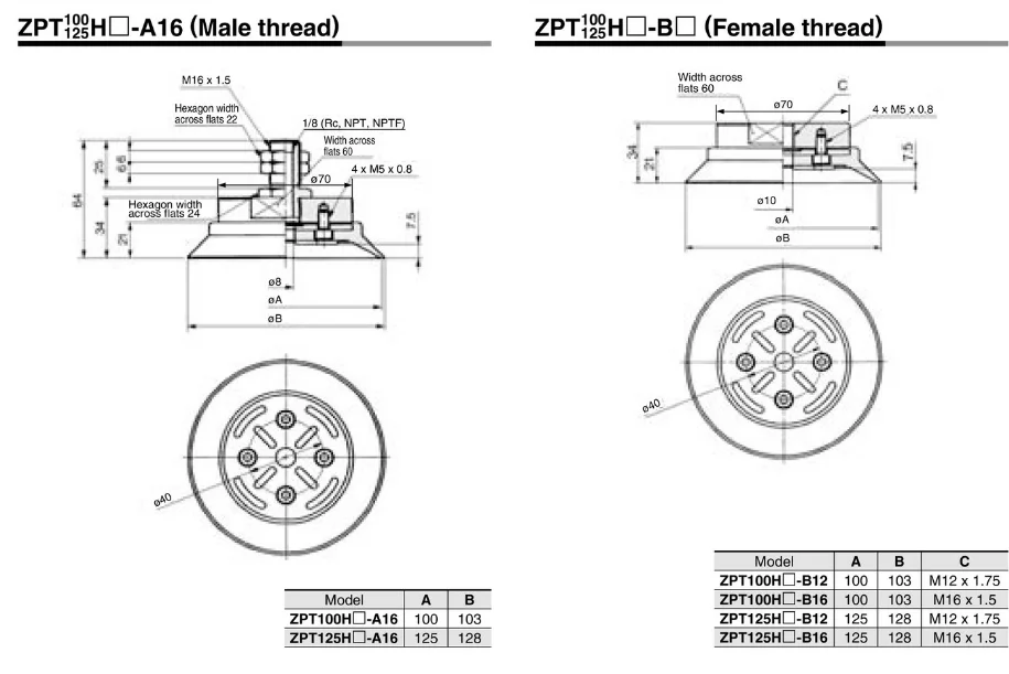 Сверхпрочный коврик для вакуумной присоской ZPT32HN-A14 ZPT50HN-A14 ZPT80HN-A16 ZPT100HN-A16 ZPT125HS-A16 SMC Тип