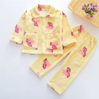 Pijama infantil inverno; детский пижамный комплект из кораллового флиса; пижама с принтом для маленьких мальчиков и девочек; детская фланелевая одежда для сна; пижамы для младенцев - Цвет: Yellow horse