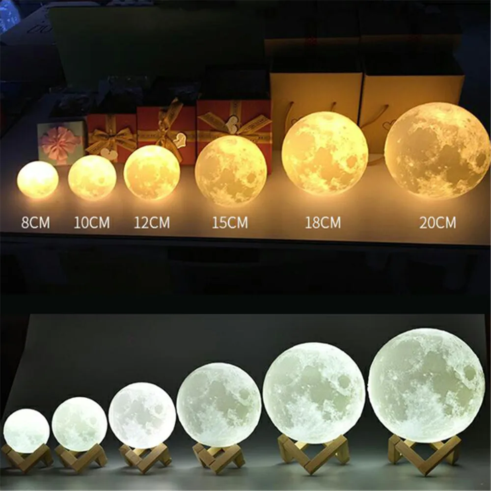 WRUMAVA LED ночник Луна лампа 3D печать лунный свет луна спальня домашний декор 2 вида