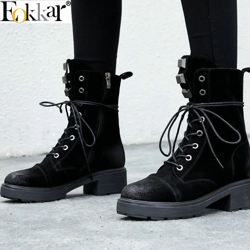 Eokkar/2019 г. Ботинки martin женские ботильоны зимние ботинки с круглым носком на