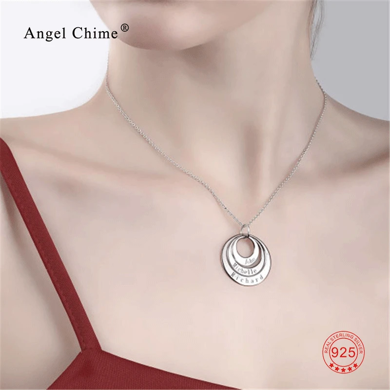 

Engraved Pendant Custom Name Necklace 925 Silver Personalized Disc Necklace with Any Name Word or Date Jewelry For Women Men