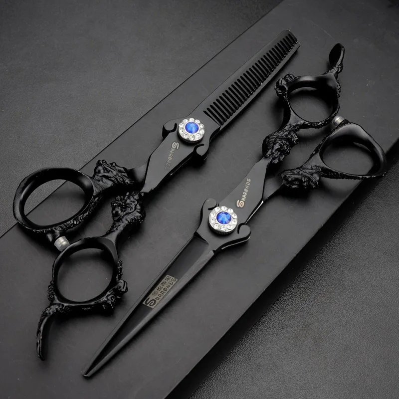 6inch 2pc Black 5,5/6 дюймов Парикмахерские ножницы для волос профессиональные высококачественные Парикмахерские ножницы для стрижки волос Истончение 440c золото - Цвет: 6inch 2pc Black