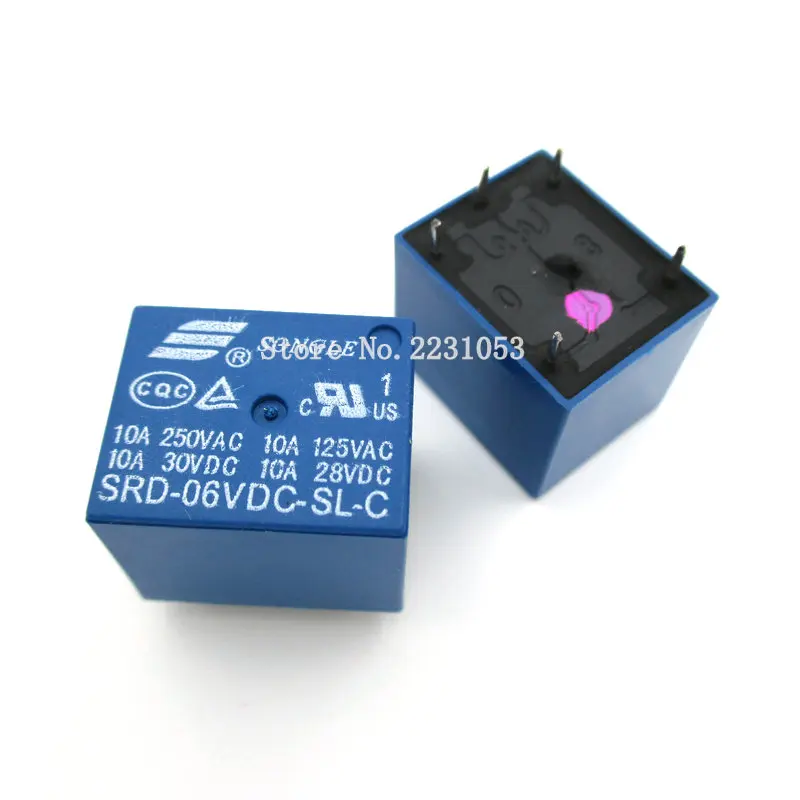 

5 шт./лот SRD-06VDC-SL-C реле T73-9V 5 pin PCB тип 10A 6V DC реле питания