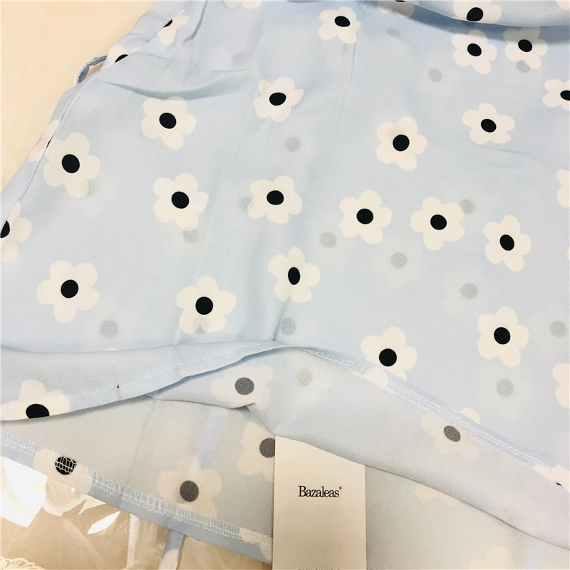 Bazaleas женское платье на бретельках Vestido, синее летнее платье с цветочным принтом, сексуальное винтажное мини-платье, Прямая поставка