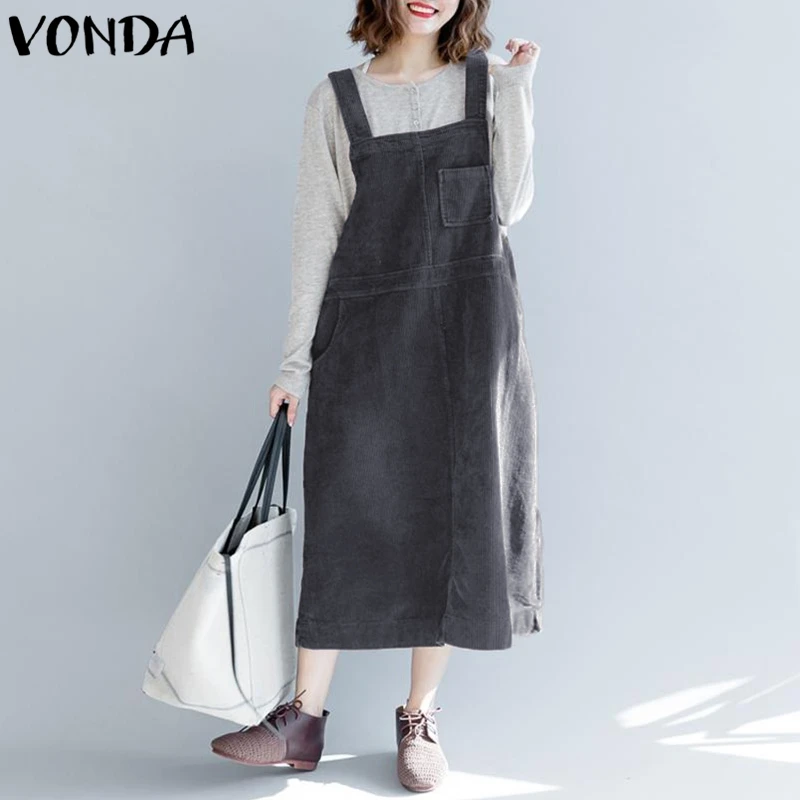 VONDA/платье для беременных г. осенние повседневные свободные длинные платья до середины икры, с карманами, на бретельках женский сексуальный сарафан без рукавов, Vestido