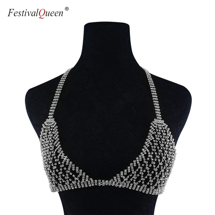 FestivalQueen, роскошный комплект с бюстгальтером с бриллиантами, женский сексуальный бюстгальтер на бретельках с прозрачной проволокой, без подкладки, нижнее белье, стразы, бюстгальтер - Цвет: silver top