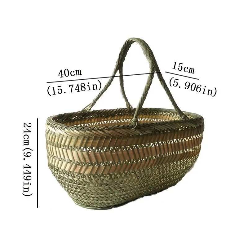 40X24X15L064S Плетеная бамбуковая корзина ручной работы плетеная большая соломенная ротанговая круглые корзины для фруктов еда Хлеб овощи кухонный Органайзер - Цвет: 40X24X15L064S