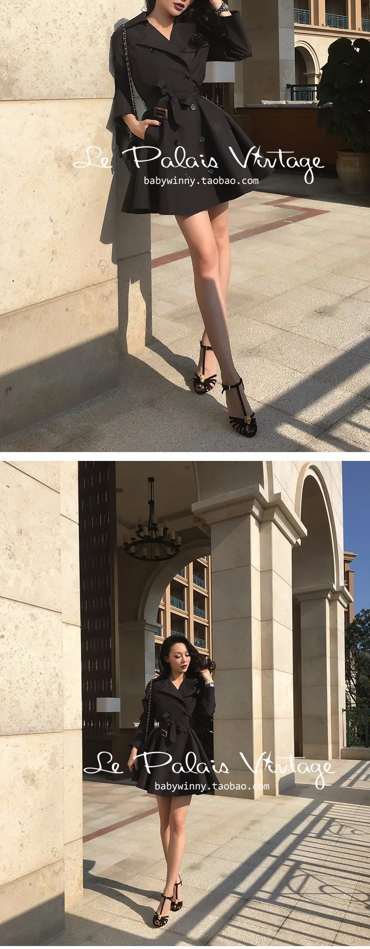 35-Ретро стиль 50-х, для женщин двубортный поясом качели плащ в черном цвете рокабилли кинозвезды пальто размера плюс элегантные пальто