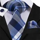 Hi-Tie мужской клетчатый галстук в клетку, галстук в синюю полоску, галстуки на застежке, квадратные запонки, набор для свадьбы, галстук, черная Подарочная коробка, SN-3013