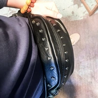 DAEYOTEN Luxury Designer Belt Bags Unisex Punk Style Rivets Waist Pack Women Fanny Packs Leather Black Chest Bag Bumbag ZM0214