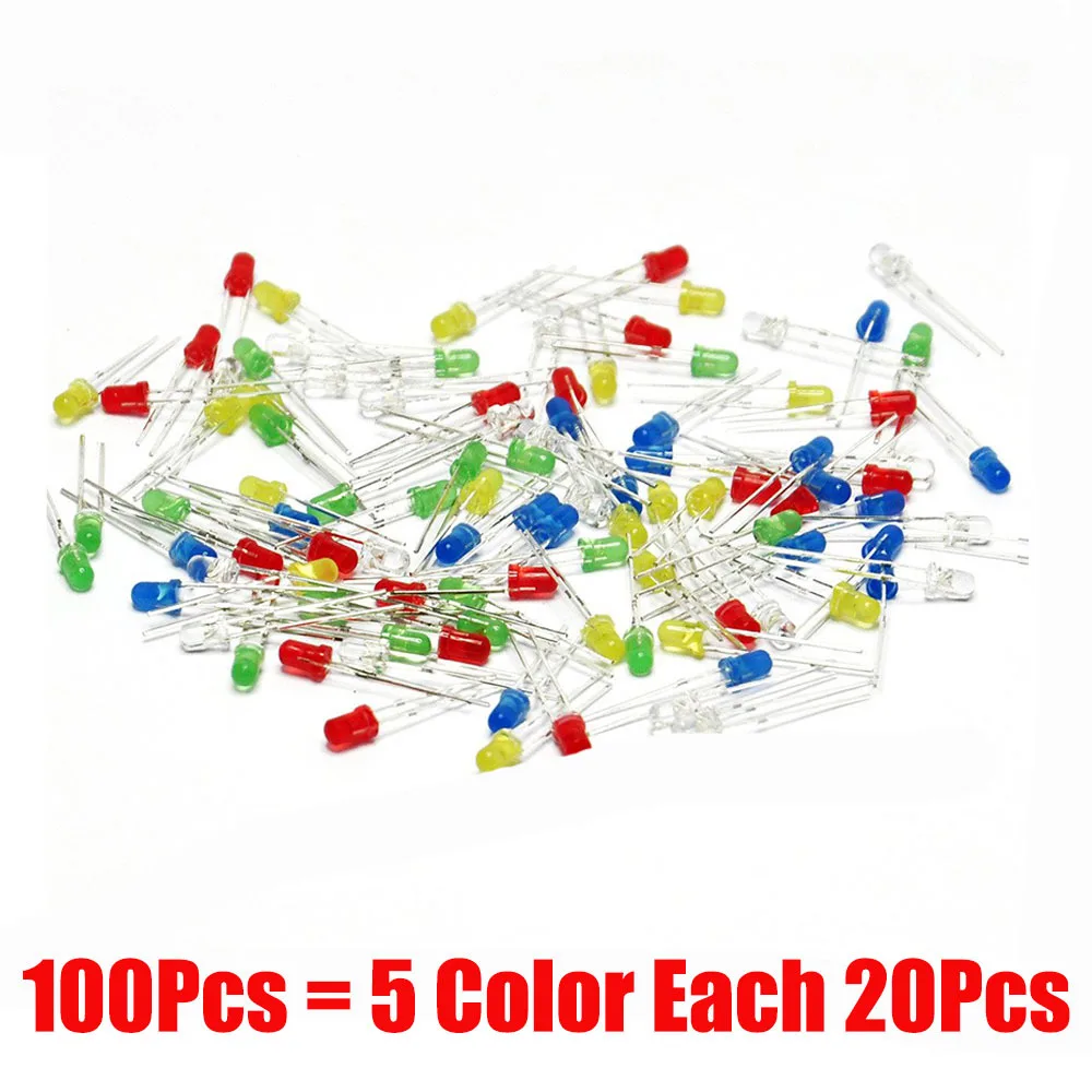5 Color Each 20Pcs 100 шт./лот 5 цветов F3 3 мм круглый светодиодный кабельные наконечники в наборе для ультра яркий рассеянный зеленый/желтый/синий/белый/красный светодиод - Цвет: 5 Color Each 20Pcs