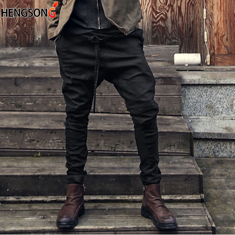 

Hot Sale Cotton Blend Long Pants Drawstring Sashes Male Pants Casual Men Harem Pants Autumn Spring Loose Pants Trousers