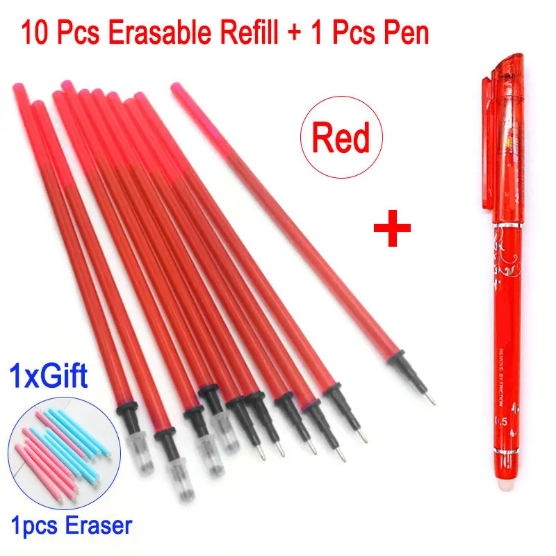 10pcs Red Ink 1Pen Delvtch 12 шт./компл. 0,5 мм со стирающимися чернилами стержни для гелевых ручек стержень, стираемая ручка синий черный, красный чернила офисные школьные принадлежности приспособления для работы - Цвет: 10pcs Red Ink 1Pen
