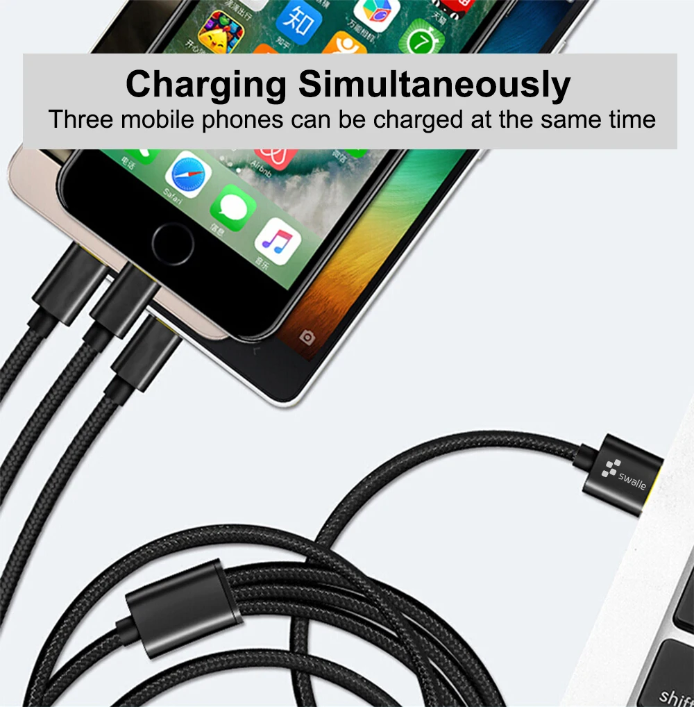 Swalle 3 в 1 USB кабель для iPhone xr Android зарядный кабель Micro зарядное устройство Шнур для мобильного телефона Micro usb type C кабель зарядного устройства