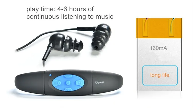 IPX8 водонепроницаемый 8 Гб подводный спорт MP3 музыкальный плеер шейным стерео аудио наушники с FM для дайвинга плавательный бассейн