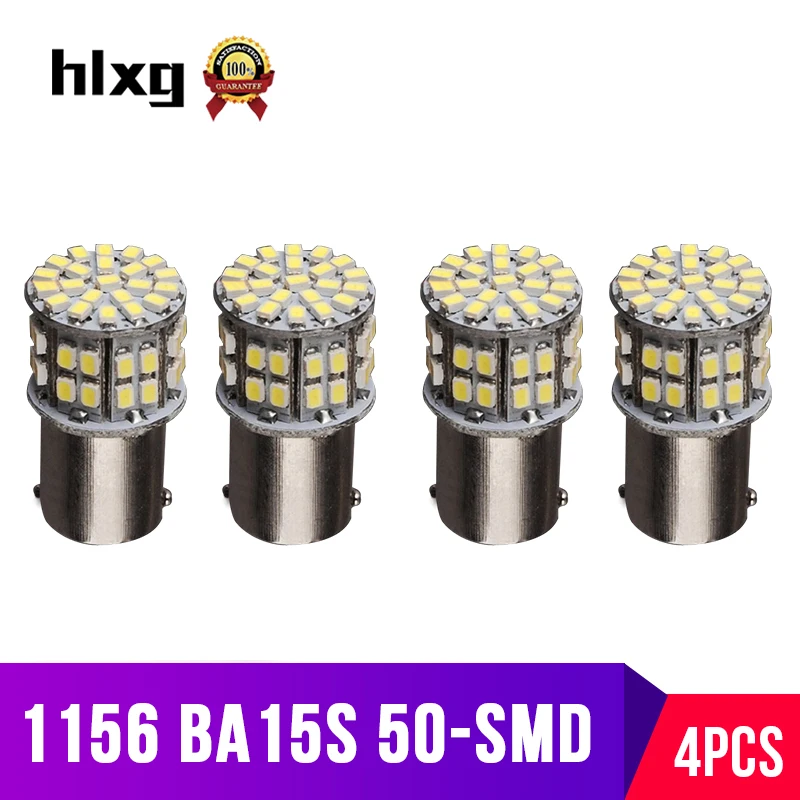 Hlxg 4 шт. светодиодный BA15S 1156 P21W лампы габаритные фонари для автомобиля 12V 6000K