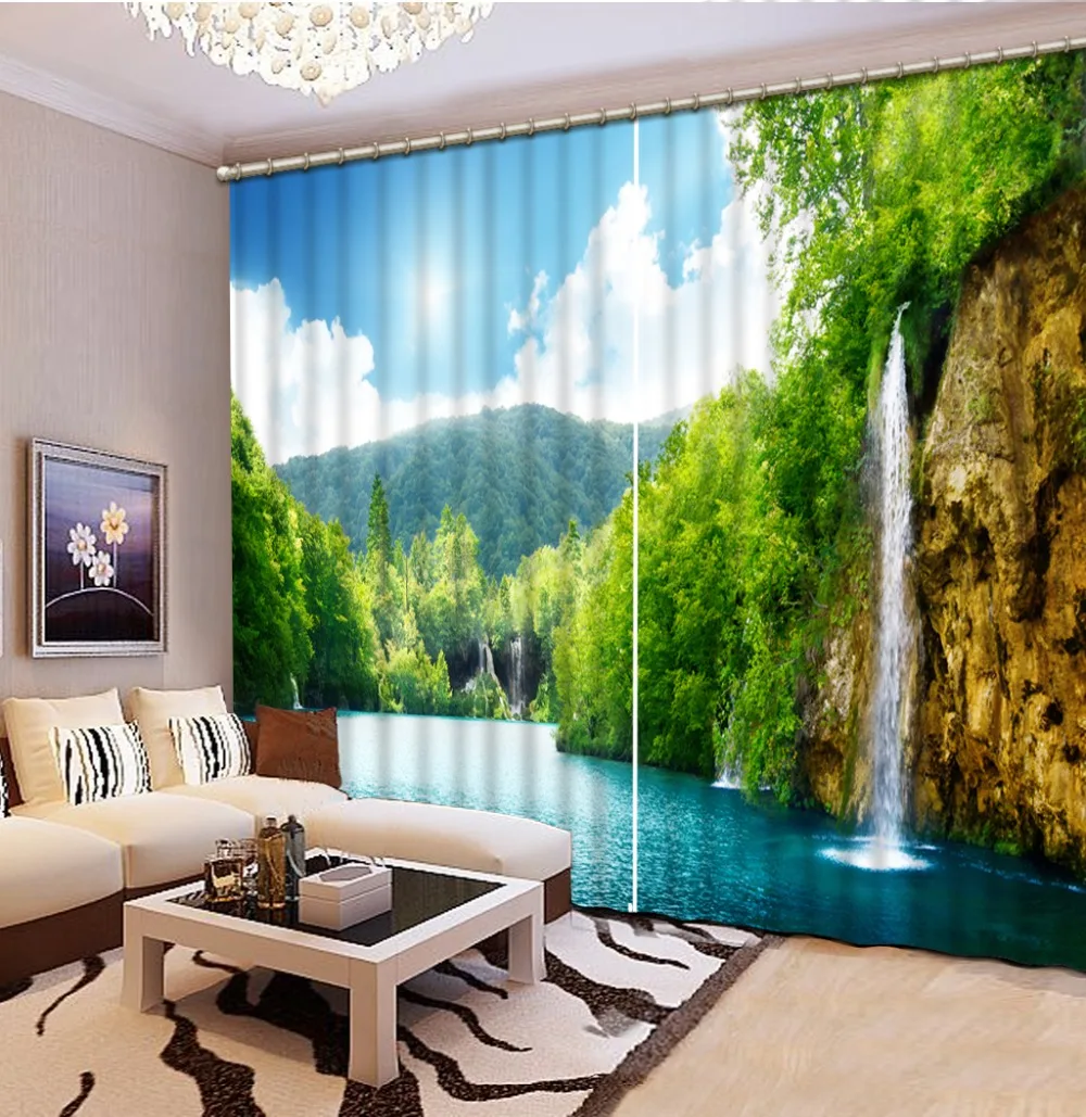 Водопад пейзаж термальные занавески Современная Гостиная окно занавеска