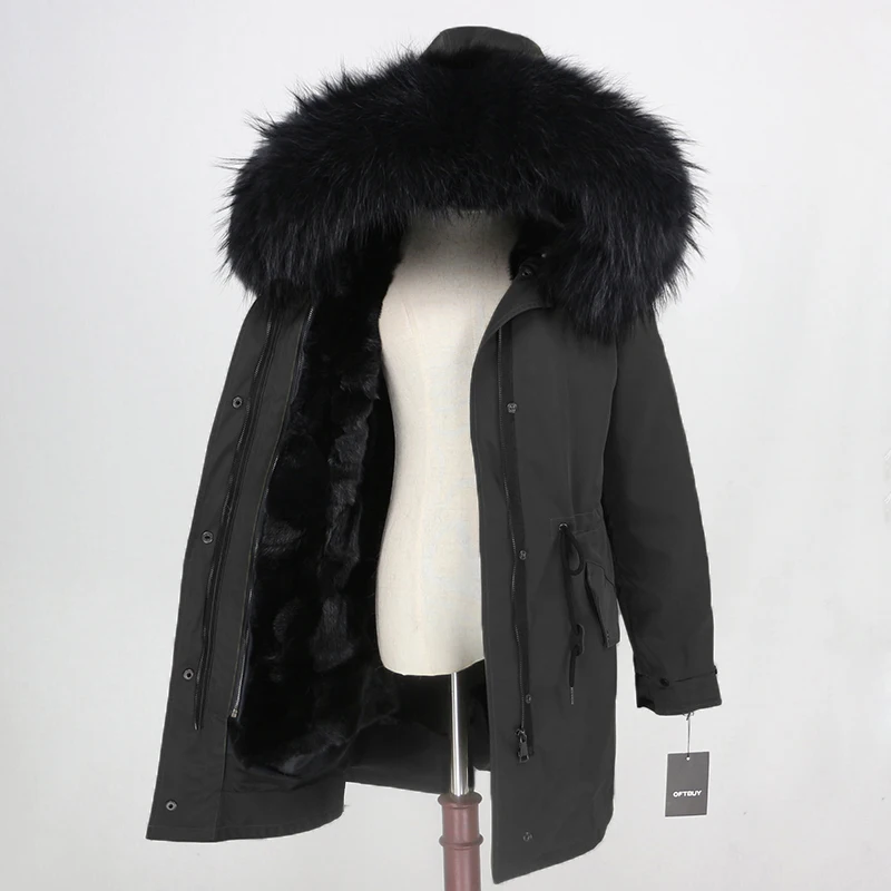 OFTBUY, пальто из натурального меха норки, водонепроницаемая длинная парка, зимняя куртка для женщин, натуральный мех енота, капюшон, съемная верхняя одежда, Толстая теплая