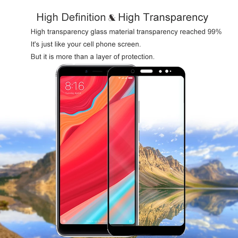 2 шт. 100% оригинальное закаленное стекло с полным покрытием для XIAOMI Redmi S2 защита