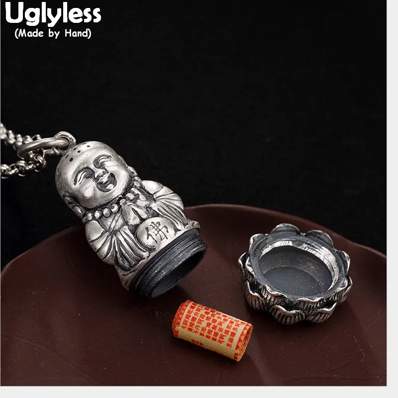 

Uglyless 100% Real Solid 990 Pure Silver Handmade Buddha Pendants Necklaces NO Chains Maitreya Opening Pendant Thai Silver Jewel