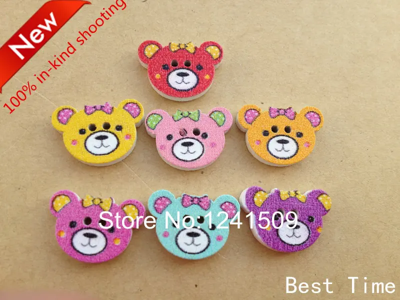16 мм продвижение 150 шт мультяшный медведь деревянная кнопка застежка смешанный