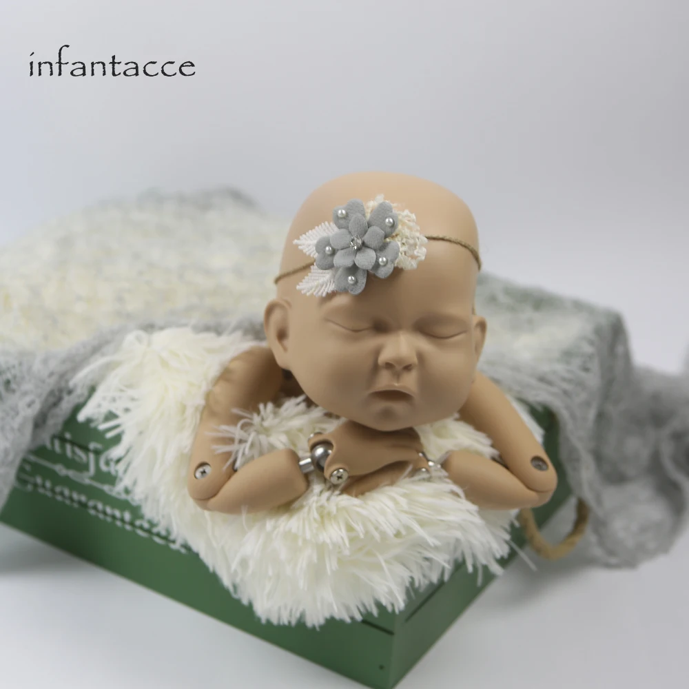 Новорожденные фотографии реквизит обертка + повязка на голову мохеровые вязаные