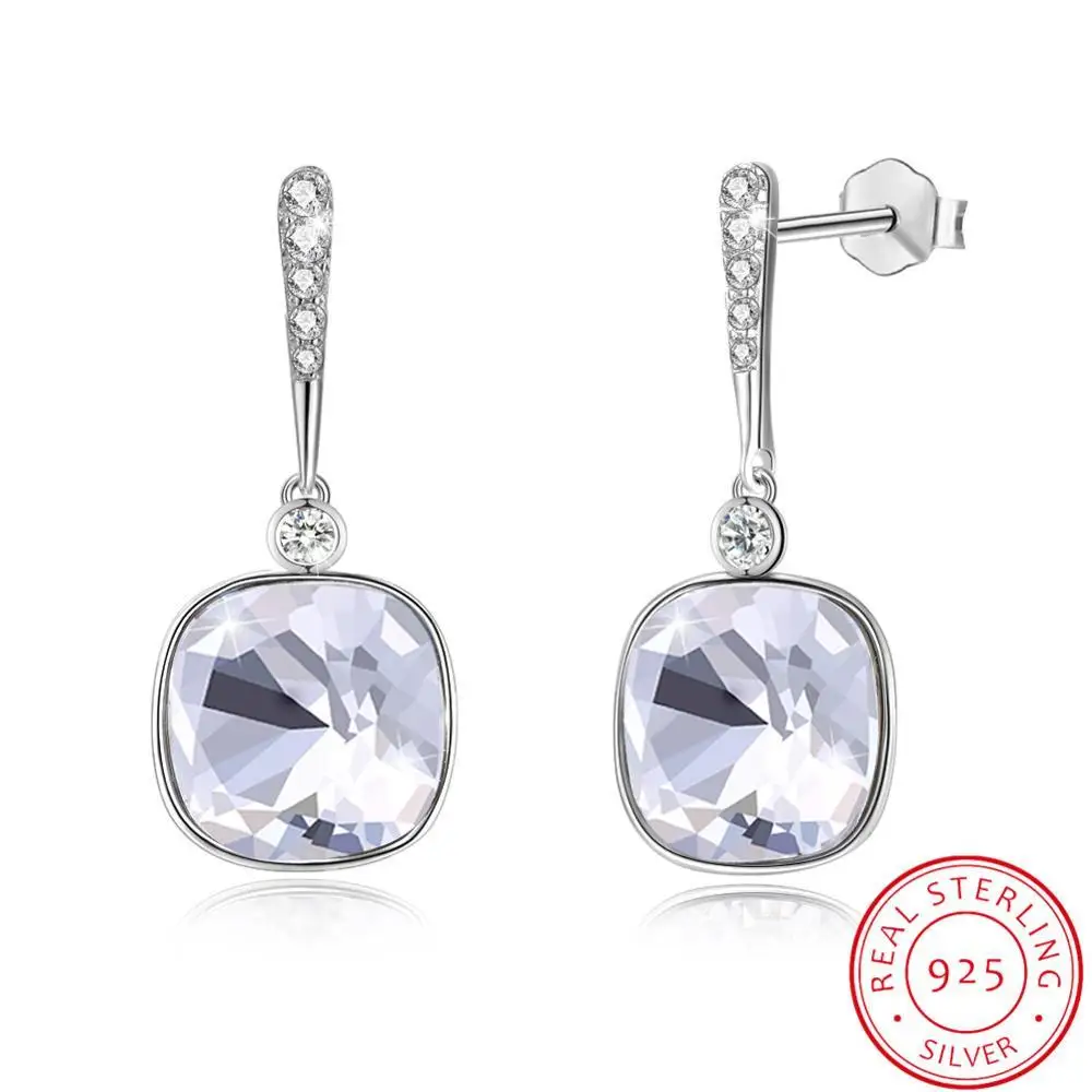 LEKANI роскошные изысканные кристаллы от Swarovski 925 пробы серебряные серьги для женщин Подарки на день Святого Валентина - Цвет камня: White