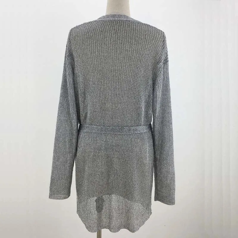 Ellacey 2019 Autumn Winter Knitting Women Sweaters Cardigan Casual Loose Gray Knitted Coat Open Stitch Long |