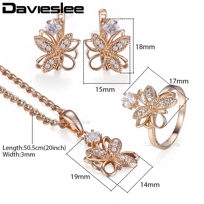 Davieslee набор украшений для женщин 585 однотонный цвет розовое золото с цветочным