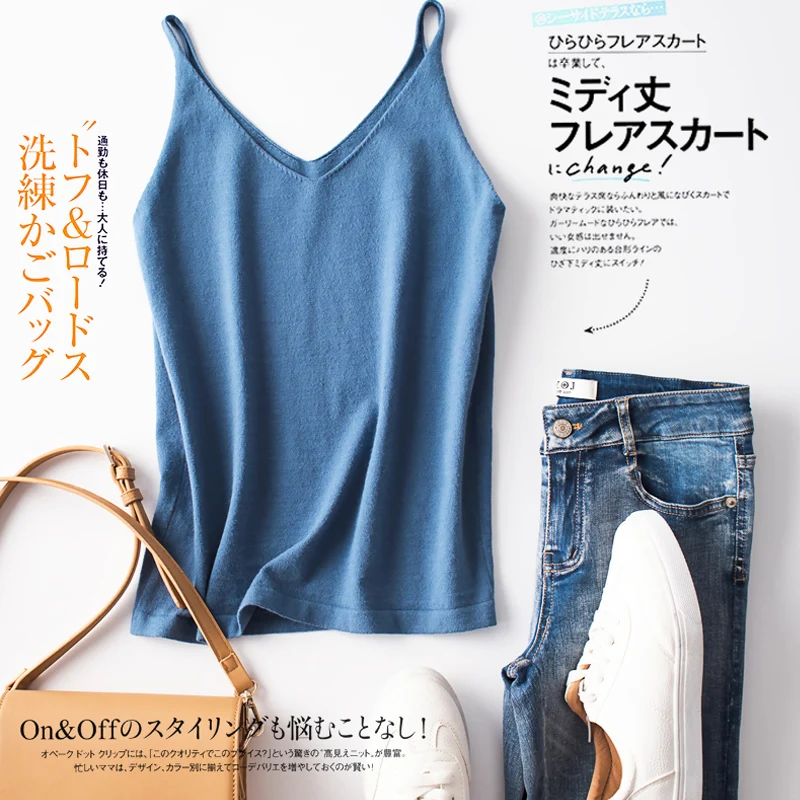 Майка женская с V-образным вырезом укороченный топ без рукавов свободная рубашка