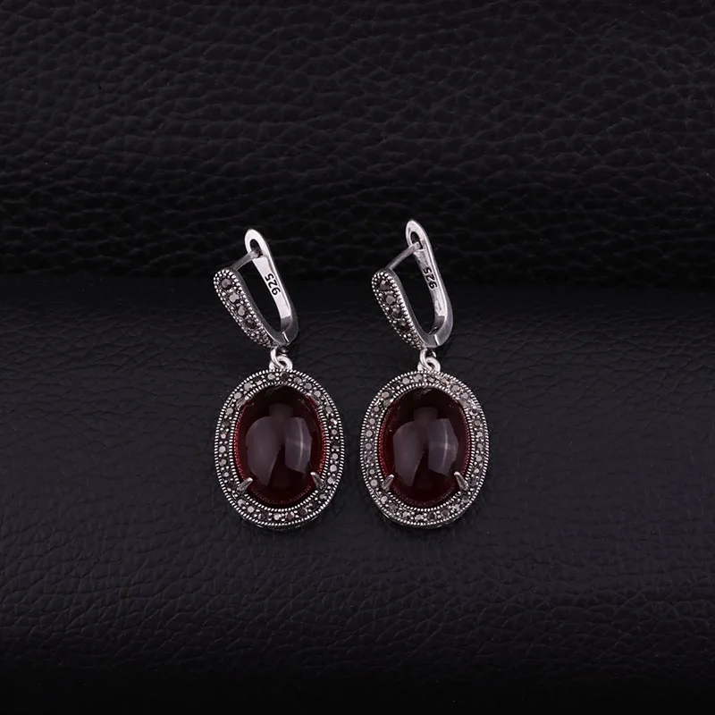 red Sellsets, черные Cz Стразы и смола, овальные серьги-капли, винтажные серебряные ювелирные изделия, модные женские свадебные подарки - Окраска металла: red