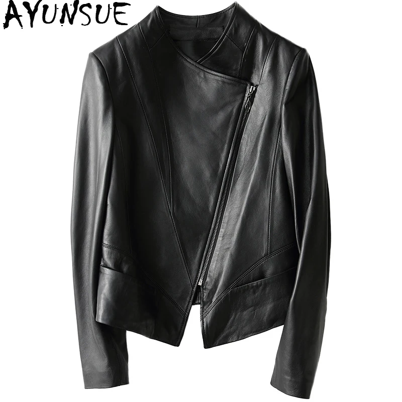 AYUNSUE 2020 Casual Spring Autumn Genuine Leather Jacket Real Sheepskin Coat For Women Short Black Slim Jackets Outerwear 18019