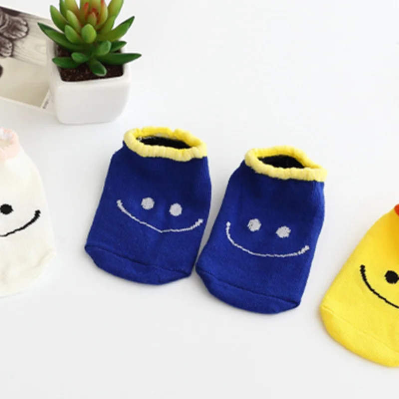 Smile Blue Г. Новые впитывающие носки из хлопка с рисунком улыбающихся лиц дышащие ультракороткие носки противоскользящие детские носки 4 цвета - Цвет: Smile Blue
