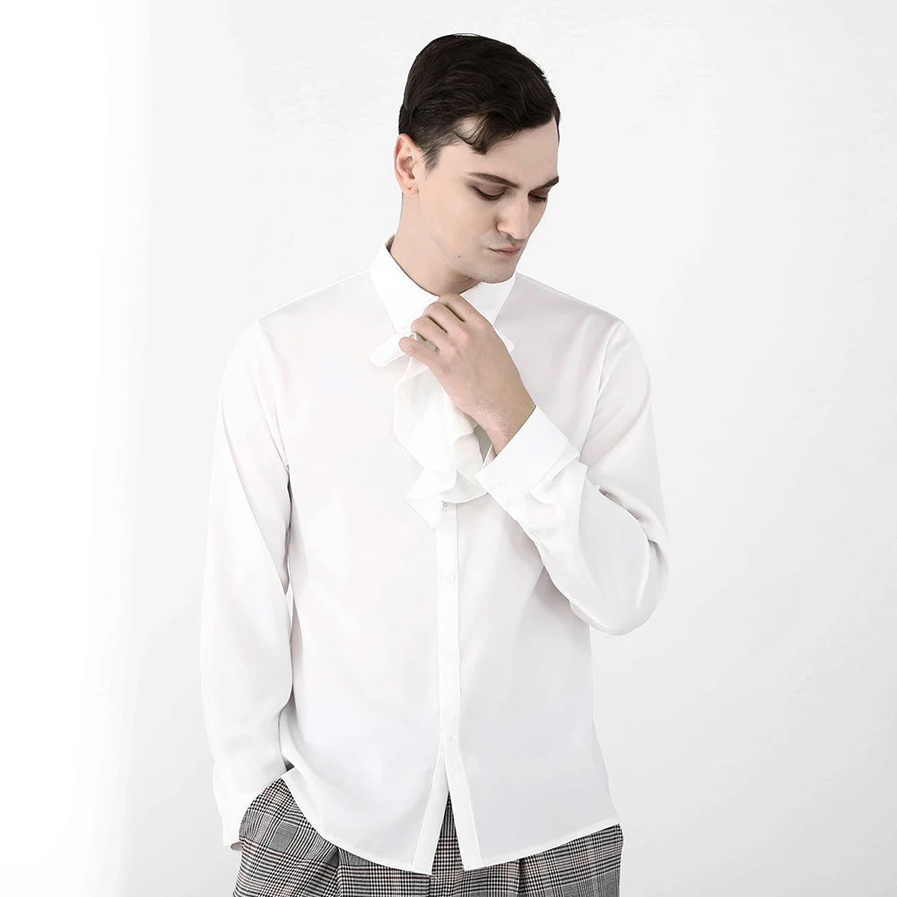 Мужская Повседневная рубашка с длинным рукавом белая блузка в готическом стиле