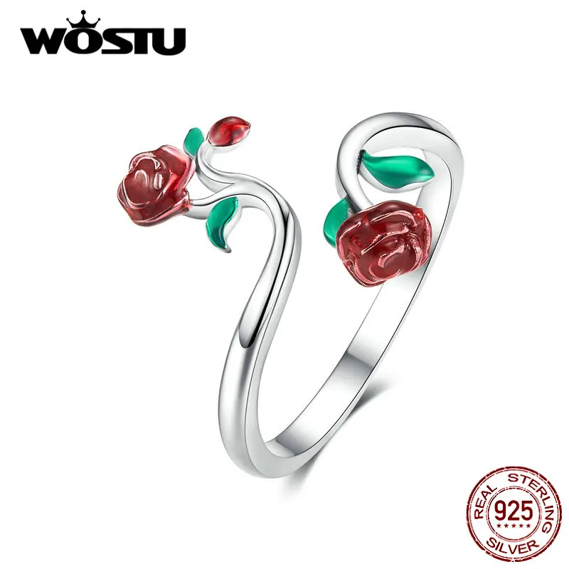 WOSTU, оригинальное кольцо в виде цветка розы, 925 пробы, серебро, регулируемый размер, тонкое кольцо для женщин, модное серебро 925, ювелирное изделие FNR051