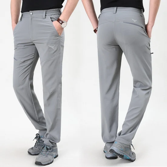 light gray LoClimb брюки для походов на открытом воздухе для мужчин летние ультра-тонкие быстросохнущие брюки мужские брюки для рыбалки/скалолазания/кемпинга/треккинга AM384 - Цвет: light gray