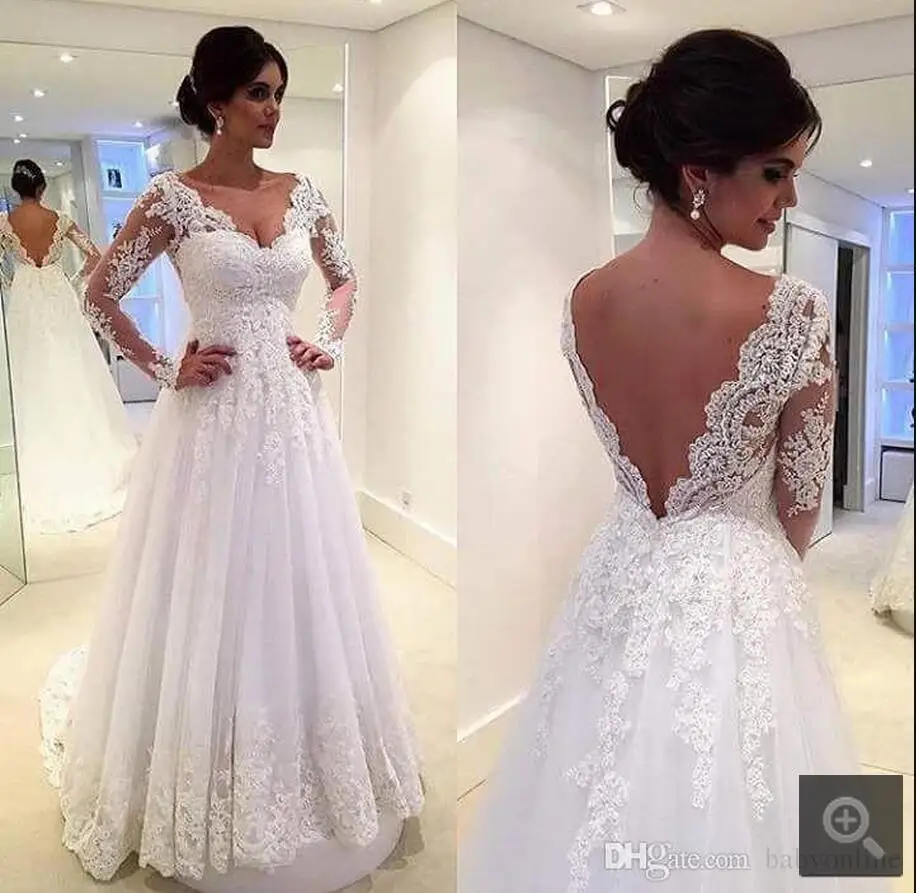 2016 Vestidos De Novia кружевные прозрачные Свадебные платья с v образным вырезом открытой