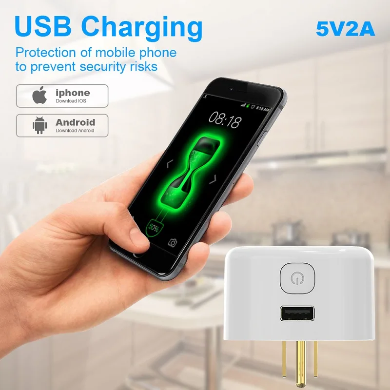 Wi-Fi умная розетка US Outlet USB зарядное устройство порты Smart Plug сроки переключатель