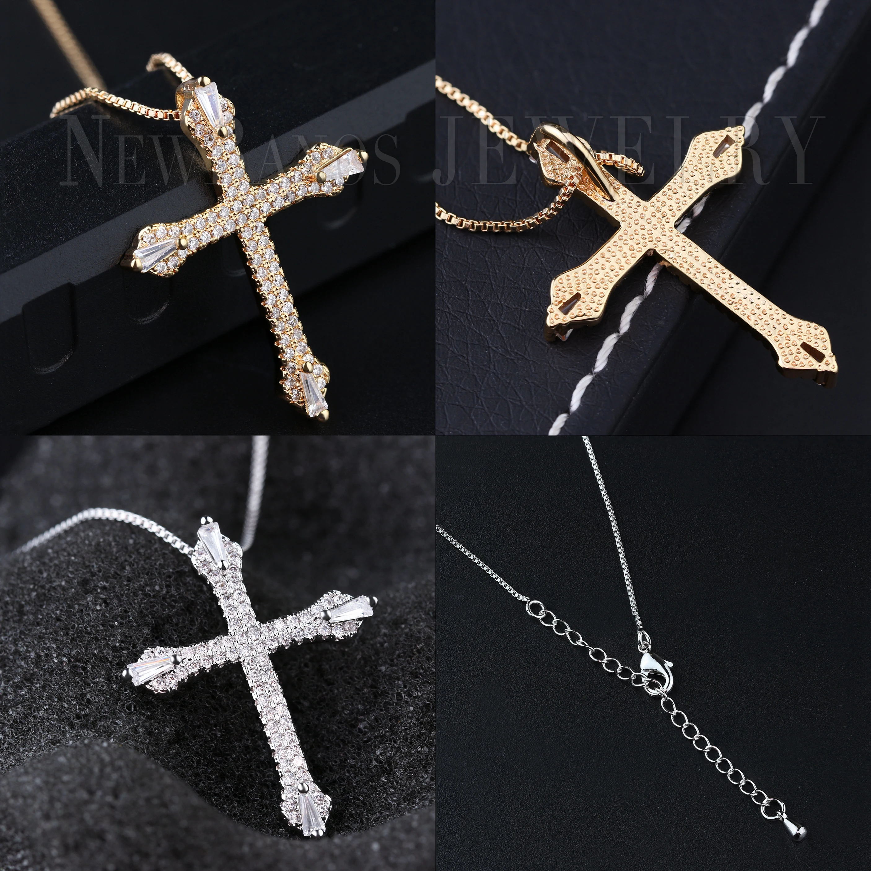 Newranos Rhinestone Stone Cross Necklace Hip Hop Male Pave Micro CZ Zircons Pendant Women Fashion Jewelry NQM002404 | Украшения и