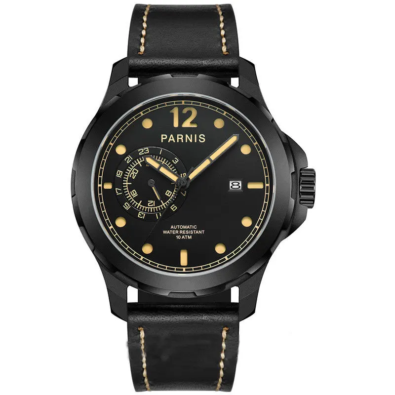 Распродажа механические часы Relojes Parnis 44 мм кожаный ремешок турбийон