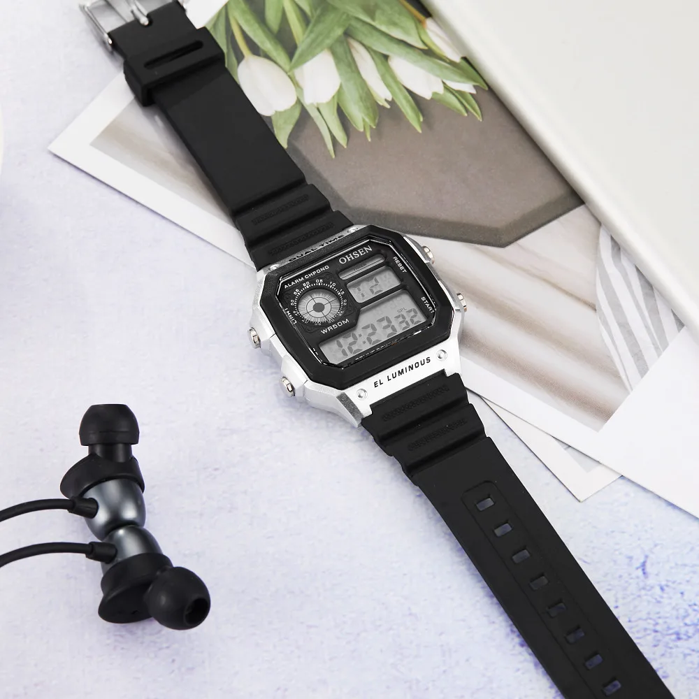 Мужские спортивные часы OHSEN армейские цифровые с секундомером будильником