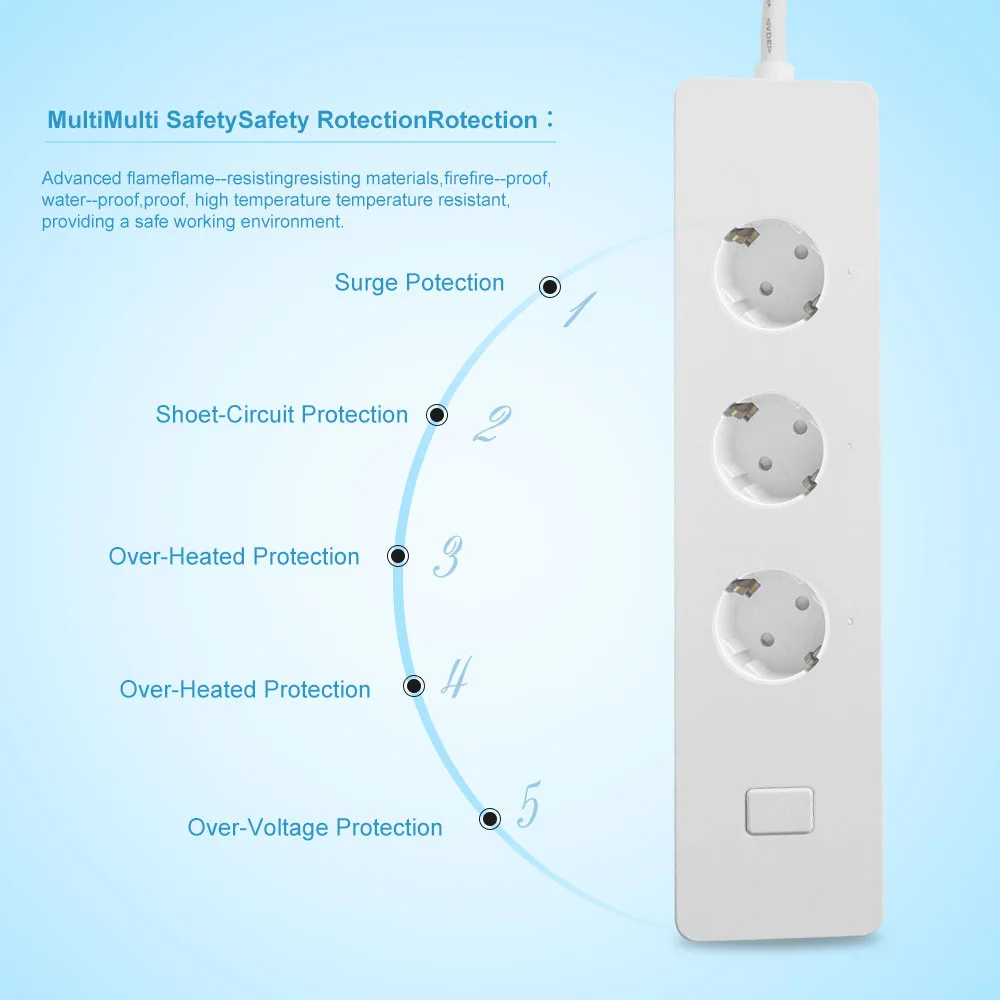 WiFi smart Power Strip/Surge Protector, Alexa voice control,Remote control switch,Smart home EU standard smart socket