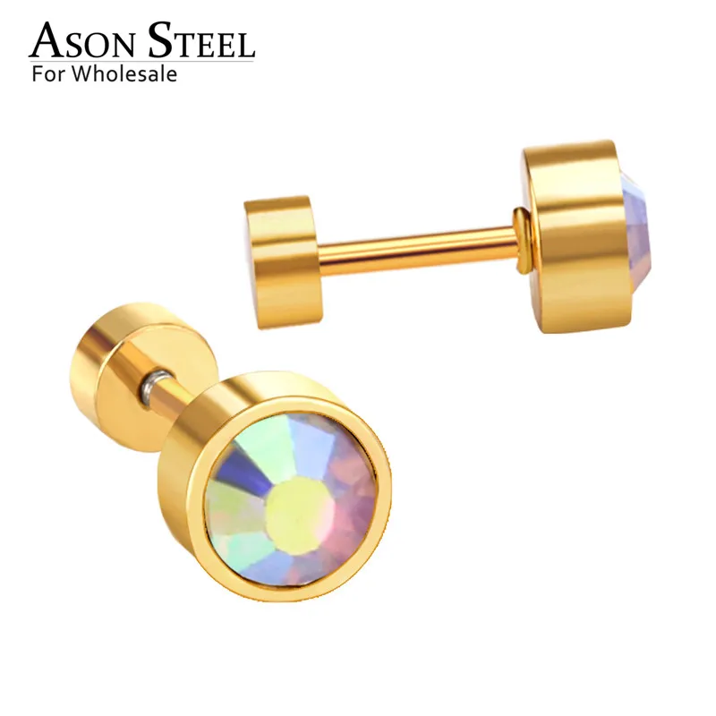 ASONSTEEL 12pairs/lot 3mm/5mm Round CZ Earring Trendy Style Stainless Steel Gold/Silver Color Screw Stud Fashion Jewelry | Украшения и