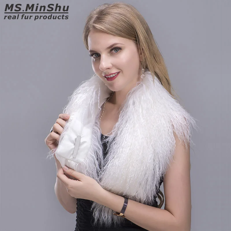 Тибетский меховой шарф из ягненка женский длинная пушистая шаль натурального