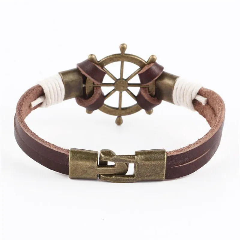 Винтаж ручной работы коричневого Кожаные браслеты модные панк Браслеты на