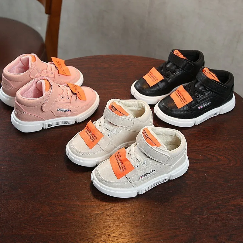 

CNFSNJ 2018 New autumn winter Children high help Sneakers Baby boys Girls white Shoes leather Kids Sneakers Polka Dot Flat