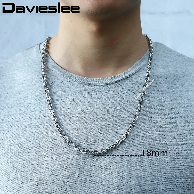 Davieslee Нержавеющая сталь полированная Цепочки и ожерелья для Для мужчин Rolo звено цепи Серебряный тон Для мужчин s Цепочки и ожерелья 3/4/6/8 мм никогда не увядает LKNM162